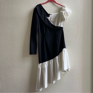 Black and White midi dress with ruffle hem Size M